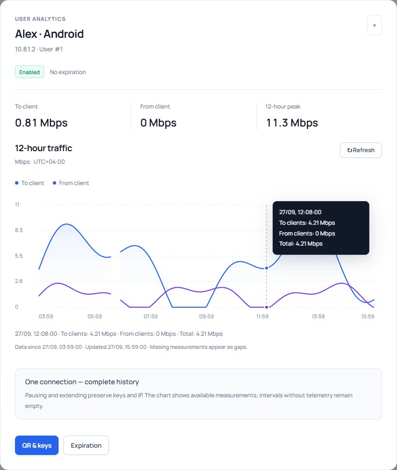12-hour traffic chart for an individual VPN user, sample data